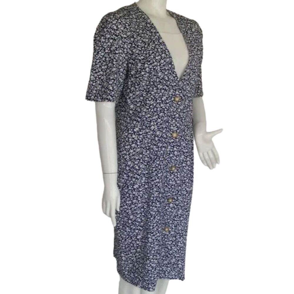 MS. BASIA Dress, VINTAGE 10, Blue Floral, Golden buttons, Short sleeve, Insert - Picture 2 of 14